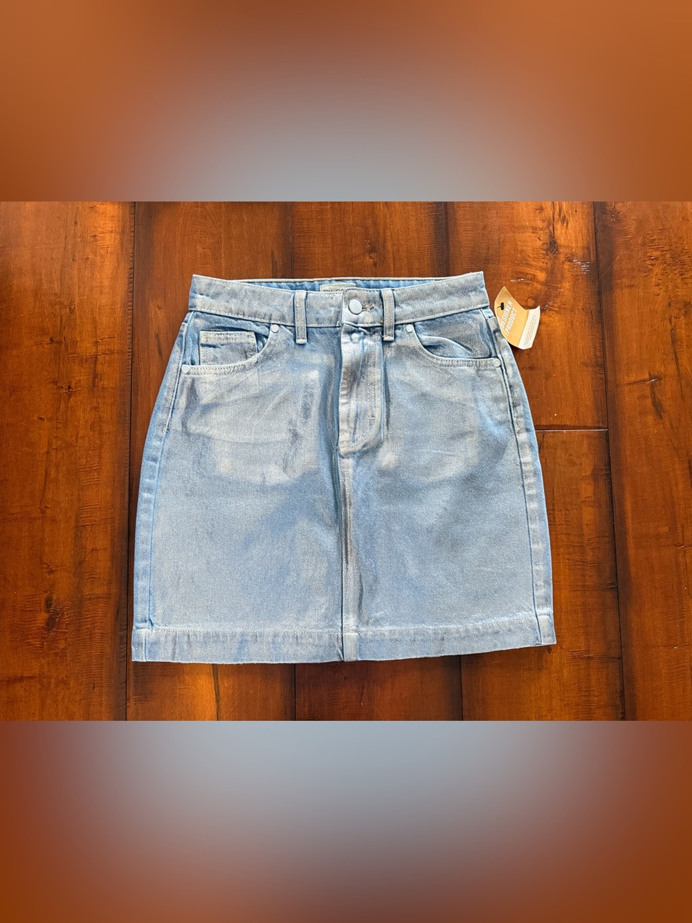 Pilcro Anthropology Light Blue Metallic Denim Mini Skirt